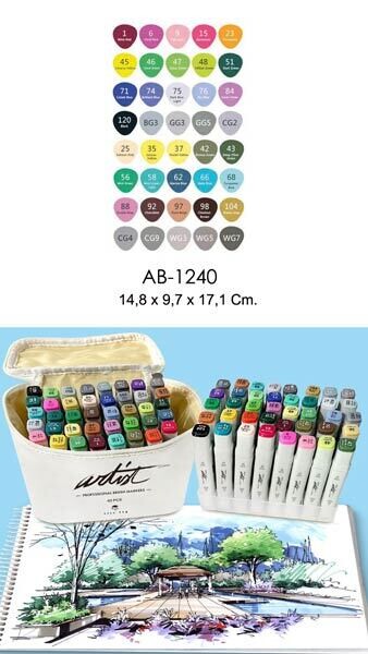 ROTULADOR PINCEL 40 COLORES DOBLE PUNTA ESTUCHE BLANCO LUXE