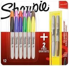 Rotuladores Permanentes Sharpie Punta Fina 12 + 2 Colores