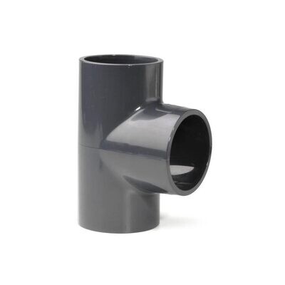 1/2" PVC Tee 90˚ Plain Plastic Pressure Pipe Fitting 15 Bar - Grey UPVC