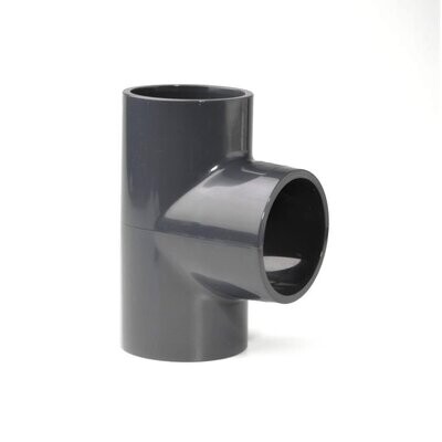 125mm PVC Tee 90˚Plain Plastic Pressure Pipe Fitting 16 Bar - Grey UPVC