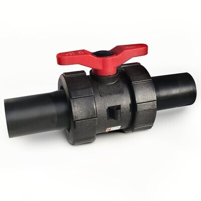 63mm | 2" GRPP SAFI Double Union Landfill Ball Valve - PE Metric Spigot Ends & EPDM Seals