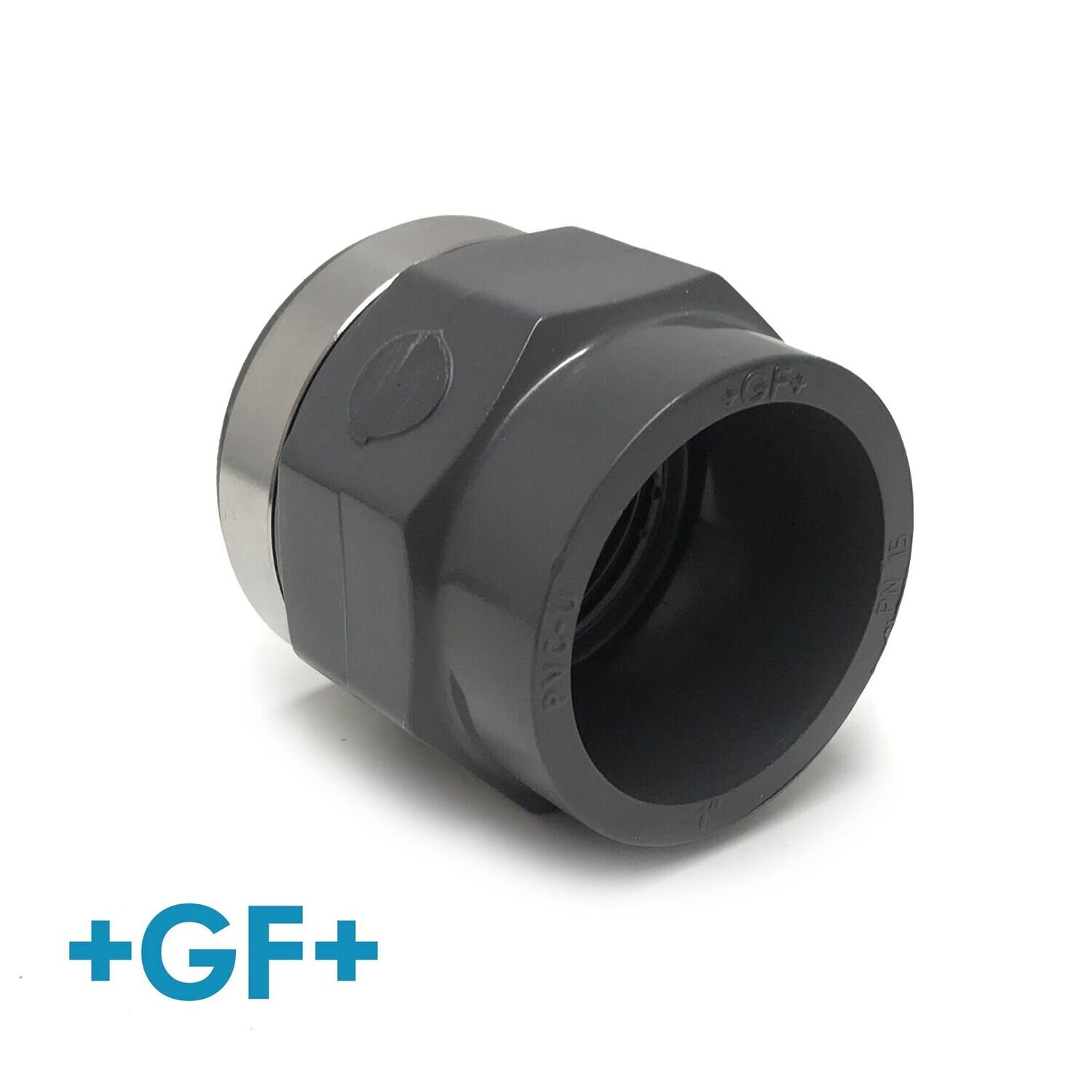 George Fischer  1" PVC U Plain Thread Socket With SS Reinforcing Ring