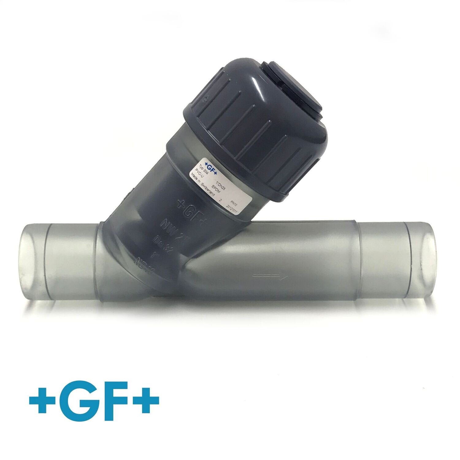 George Fischer  1 1/2"  Type 304 Translucent Y-Check Valve  PVC-U/EPDM