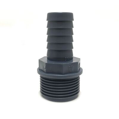 Hose Adaptor - 1" BSP Thread to 25mm  Polypropylene Hosetail