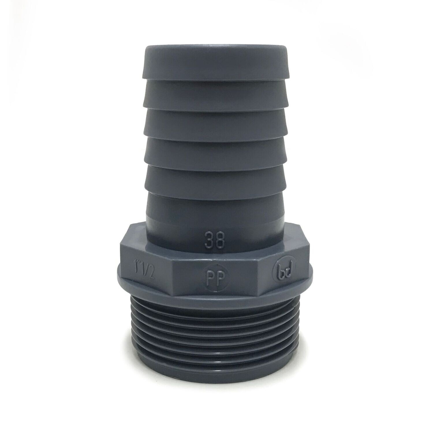 Hose Adaptor - 1 1/2" BSP Thread to 40mm Polypropylene  Hosetail