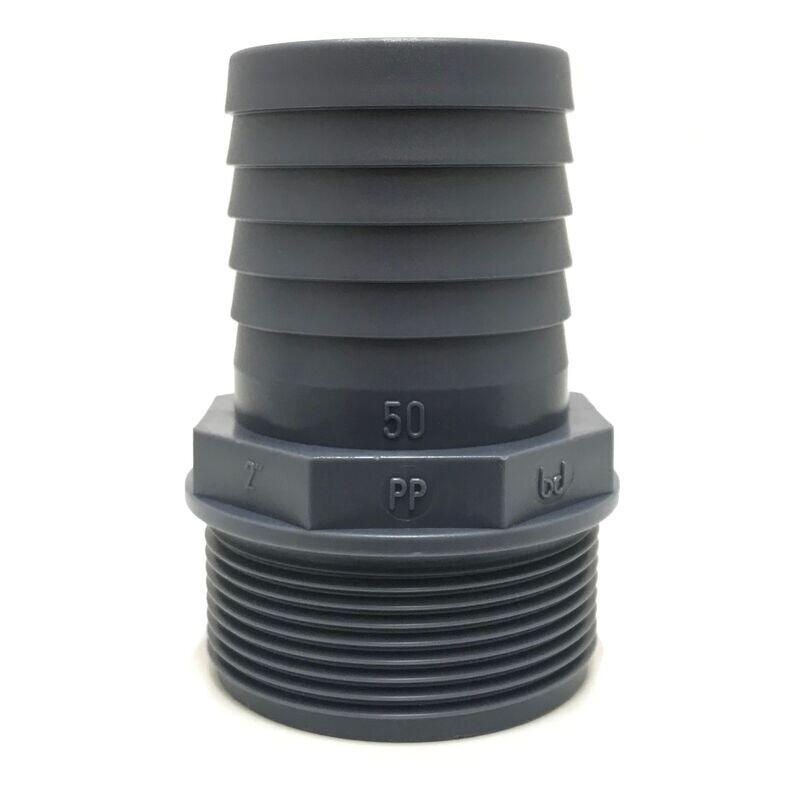 Hose Adaptor - 2" BSP Thread to 50mm Polypropylene  Hosetail