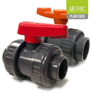UPVC Double Union Industrial Ball Valve Metric Plain with EPDM or FPM Seals