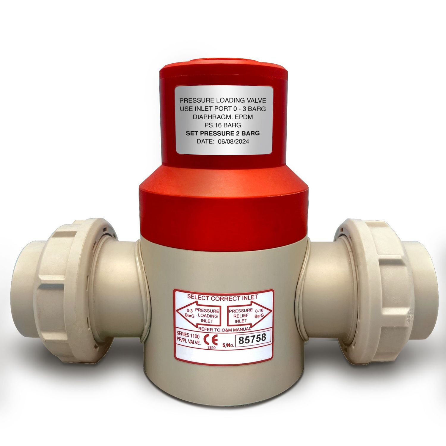 ⅜" Polypropylene Pressure Relief / Loading Valve with Plain Metric Union Ends 
