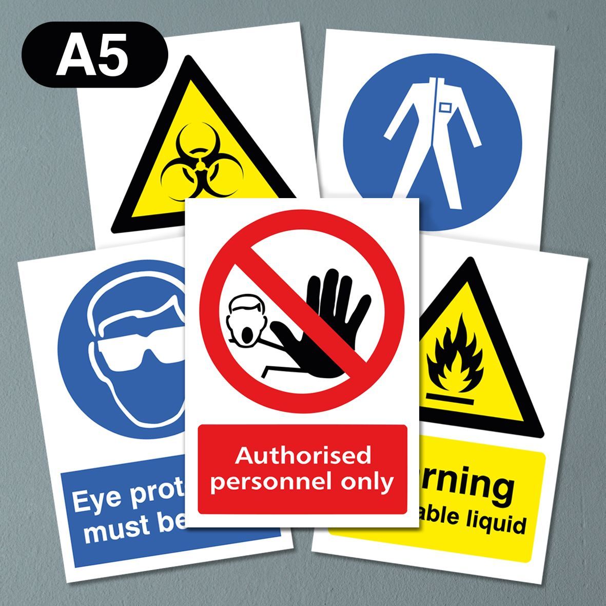 5 Pack - A5 Rigid 1mm Plastic Safety Signs - Mix 'n' Match