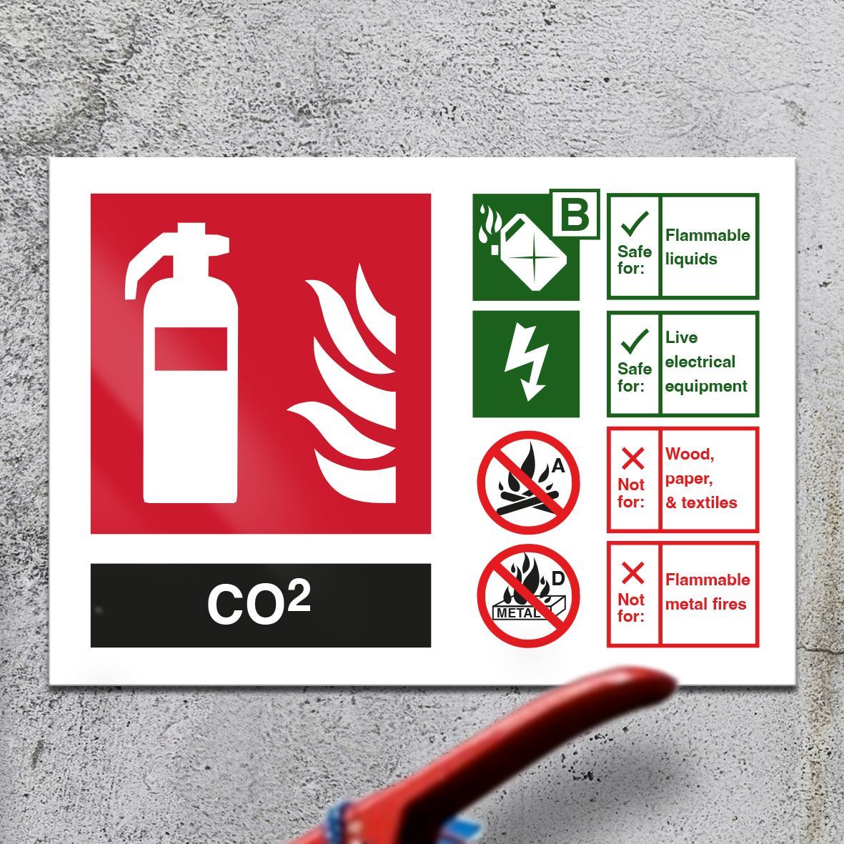 5pk Fire Extinguisher Signs - Carbon Dioxide - A5 (148*210mm) Semi Rigid Plastic PVC