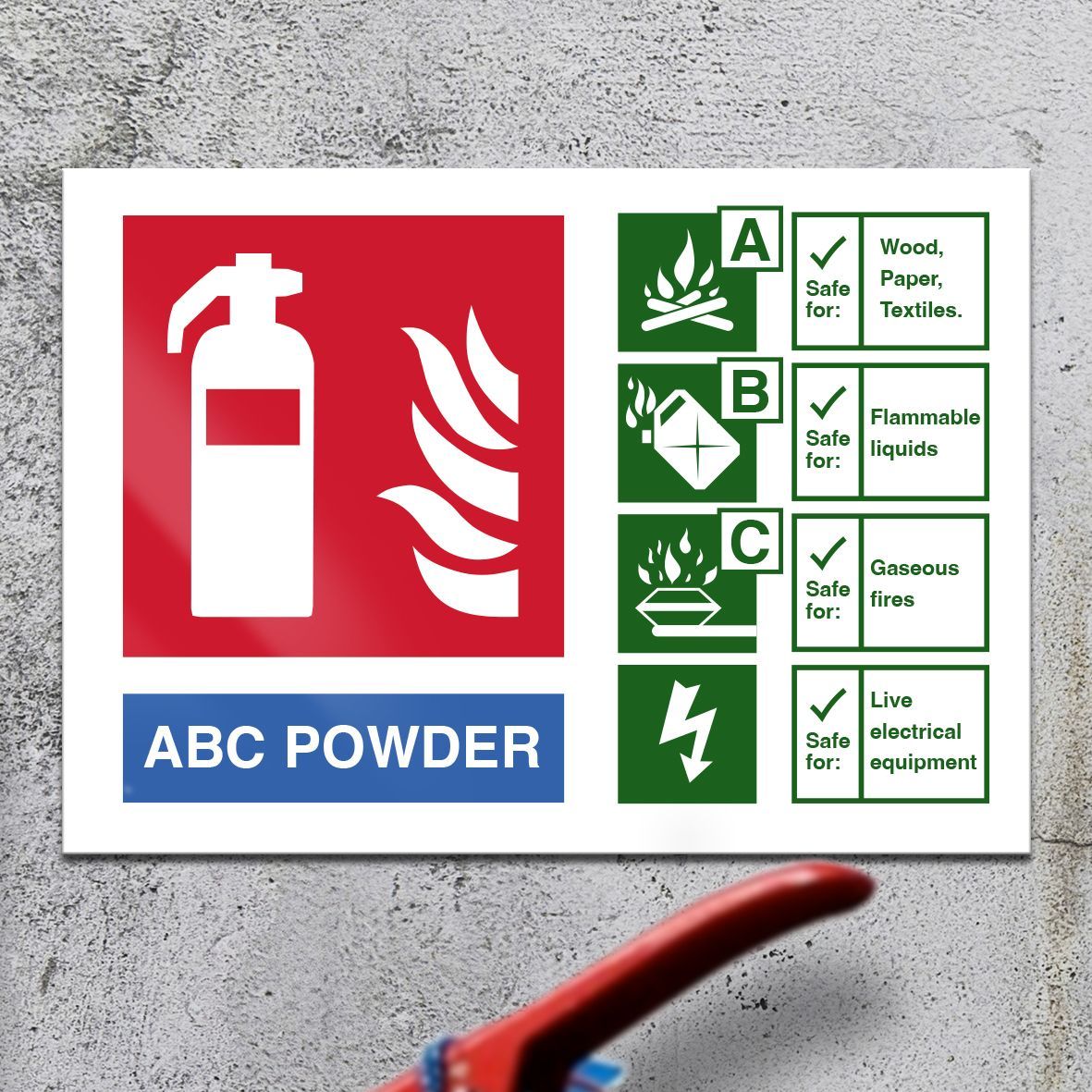 5pk Fire Extinguisher Signs - ABC Powder - A5 (148*210mm) Semi Rigid Plastic PVC