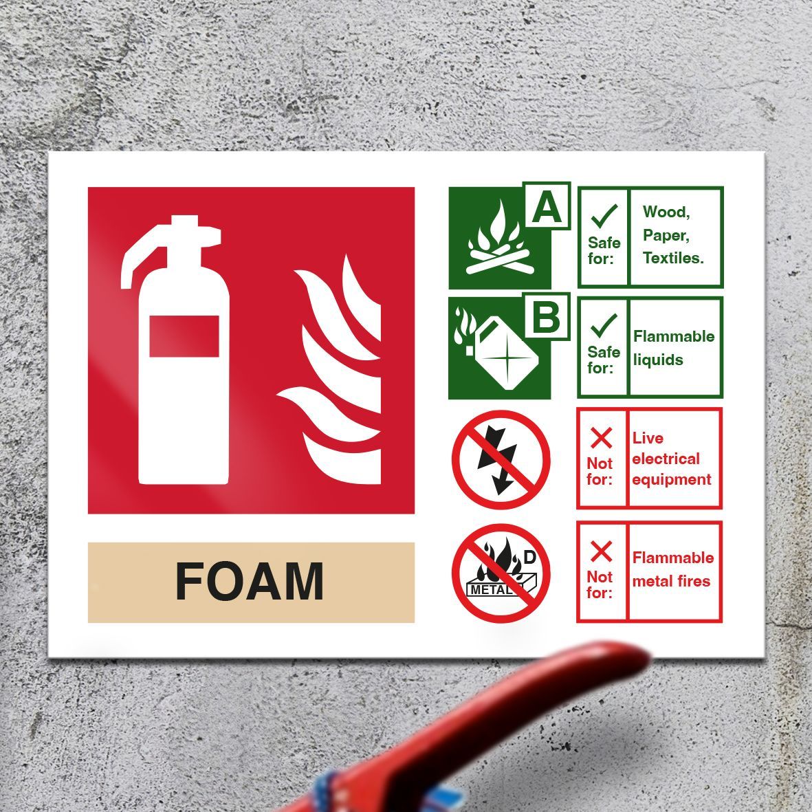 5pk Fire Extinguisher Signs - FOAM - A5 (148*210mm) Semi Rigid Plastic PVC