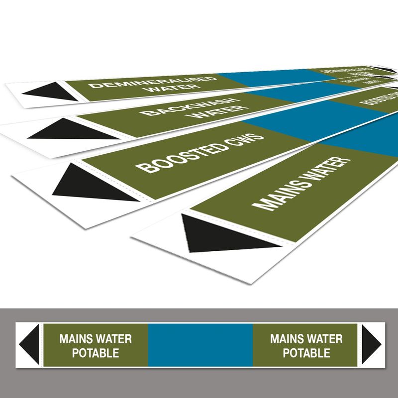 BS1710 Individual Adhesive Pipe Markers | Mains Derived | Potable Water BS1710 Individual Adhesive Pipe Markers | Mains Derived | Potable Water