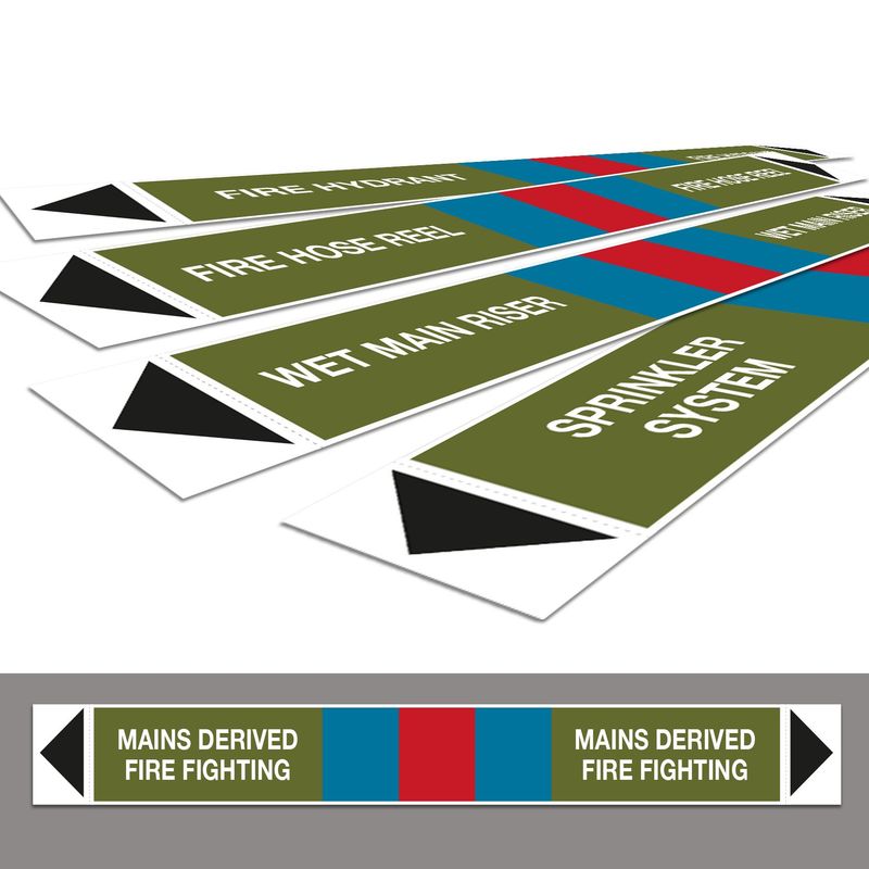 BS1710 Individual Adhesive Pipe Markers | Mains | Fire Fighting | Potable BS1710 Individual Adhesive Pipe Markers | Mains | Fire Fighting | Potable