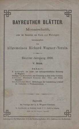 ​WAGNER - WOLZOGEN, HANS VON (Red.): Bayreuther Blätter