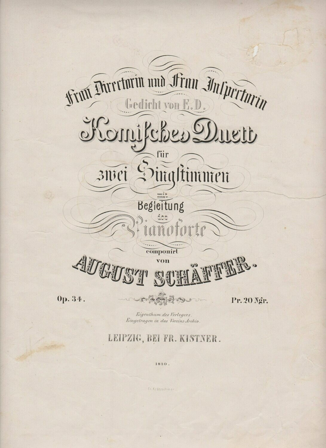 ​SCHÄFER, AUGUST: Frau Directorin und Frau Inspectorin. Gedicht von E. D. [Ernst Dohm]