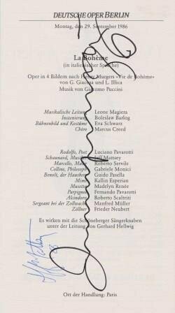 PAVAROTTI, LUCIANO (1935-2007): Signierter Besetzungszettel