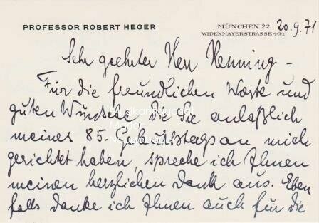 ​HEGER, ROBERT (1886-1978): Eigenhändige Briefkarte