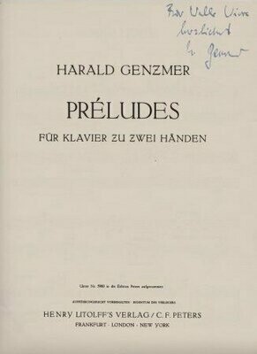​GENZMER, HARALD: Préludes für Klavier zu zwei Händen