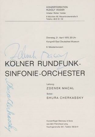 ​CHERKASSKY, SHURA (1909-1995) & ZDENEK MACAL (geb. 1936): Signiertes Konzertprogramm
