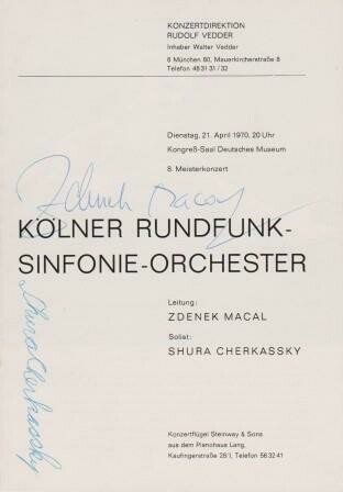 ​CHERKASSKY, SHURA (1909-1995) & ZDENEK MACAL (1936-2023): Signiertes Konzertprogramm