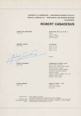​CASADESUS, ROBERT (1899-1972): Signiertes Konzertprogramm