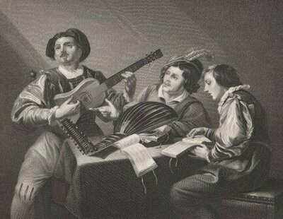 ​SÄNGER - The Singers. Die Sänger. Th. Rombouts pinx. Fleischmann sc. Stahlstich. [ca. 1850]