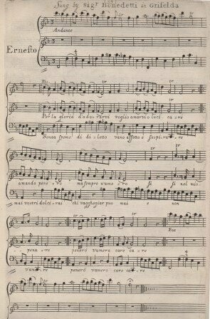 BONONCINI, [GIOVANNI]: Griselda an Opera as it was Perform'd at the Kings Theatre for the Royal Accademy. Partitur. London [1722]