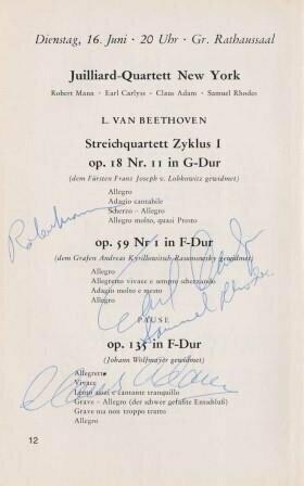 PROGRAMMHEFT - JUILLIARD-QUARTETT u.a.