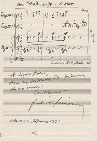​ZBINDEN, JULIEN-FRANCOIS (1917-2021): Eigenhändiges musikalisches Albumblatt
