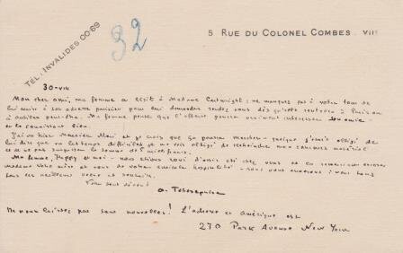​TCHEREPNINE, ALEXANDR (1899-1977): Eigenhändige Briefkarte