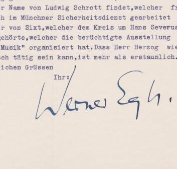 ​EGK, WERNER (1901-1983): Maschinengeschriebener Brief mit eigenhändiger Unterschrift