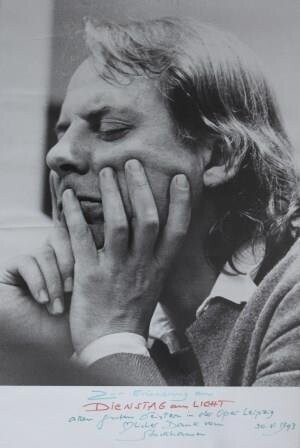 ​STOCKHAUSEN, KARLHEINZ (1928-2007): Poster mit eigenhändiger Widmung und Unterschrift
