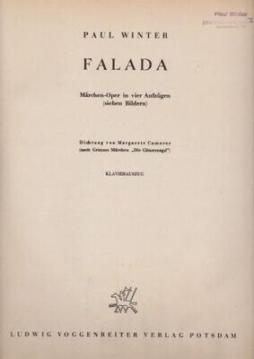 ​WINTER, PAUL: Falada. Mit eigenhändiger Widmung des Komponisten