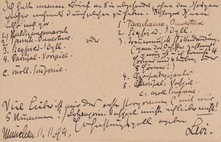 ​LEVI, HERMANN (1839-1900): Eigenhändige Postkarte mit Unterschrift ("Levi"). München 11.11.1894