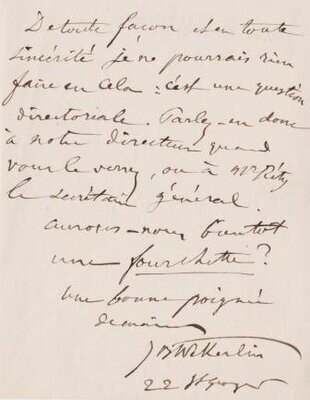 WEKERLIN (WECKERLIN), JEAN-BAPTISTE (1821-1910): Eigenhändiger Brief mit Unterschrift
