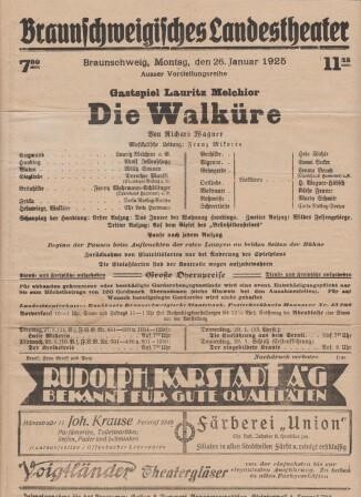 THEATERZETTEL - BRAUNSCHWEIG - WAGNER, RICHARD THEATERZETTEL - BRAUNSCHWEIG - WAGNER, RICHARD