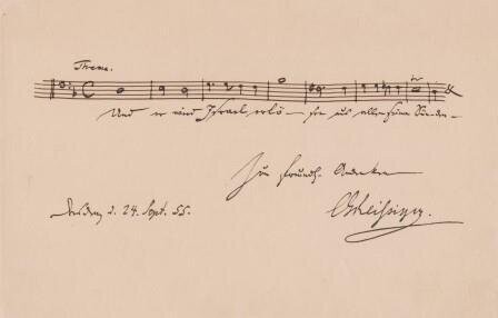 ​REISSIGER, CARL GOTTLIEB (1798-1859): Eigenhändiges musikalisches Albumblatt mit Unterschrift. Dresden 24.9.1855