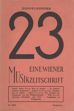 ​ZEITSCHRIFT - REICH, WILLI (Hrsg.): 23. Eine Wiener Musikzeitschrift
