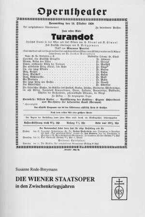 ​RODE-BREYMANN, SUSANNE: Die Wiener Staatsoper in den Zwischenkriegsjahren