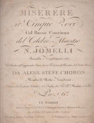 ​JOMMELLI, NICCOLÒ: Miserere [g-Moll] à Cinque Voci Col Basso Continuo