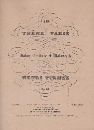 ​PIRMEZ, H.: 1er Thême varié pour Violon, Guitare et Violoncelle. Op. 18 (No. 1)