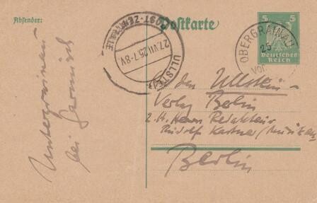 ​HOESSLIN, FRANZ VON (1895-1946): Eigenhändige Postkarte