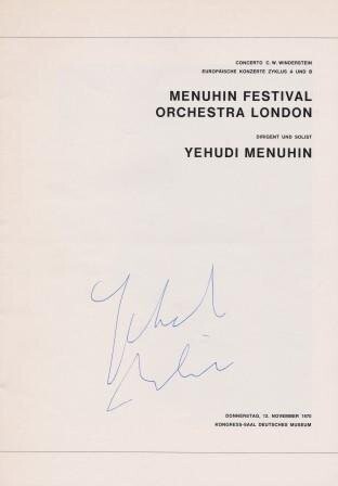 ​MENUHIN, YEHUDI (1916-1999): Signiertes Konzertprogramm