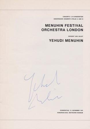 MENUHIN, YEHUDI (1916-1999): Signiertes Konzertprogramm MENUHIN, YEHUDI (1916-1999): Signiertes Konzertprogramm