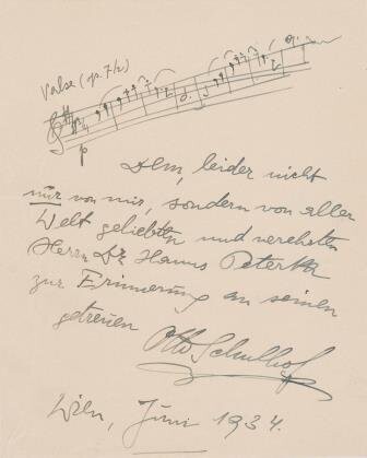 ​SCHULHOF, OTTO (1889-1958): Eigenhändiges musikalisches Albumblatt
