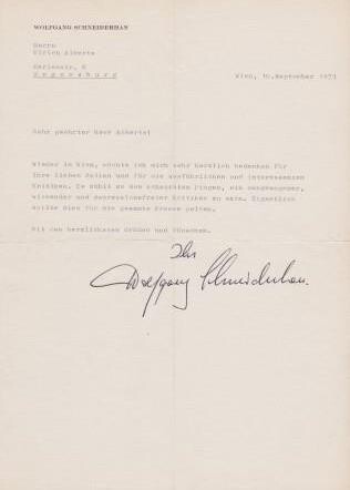 ​SCHNEIDERHAN, WOLFGANG (1915-2002): Maschinengeschriebener Brief mit eigenhändiger Unterschrift