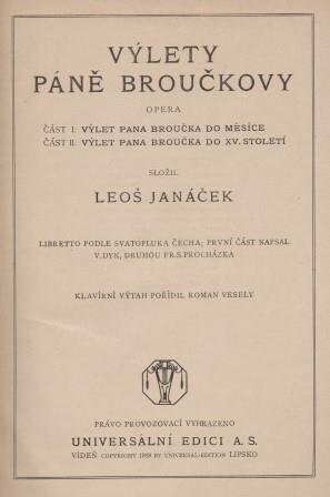 JANACEK, LEOS: Výlety páne Brouckovy. Erstausgabe