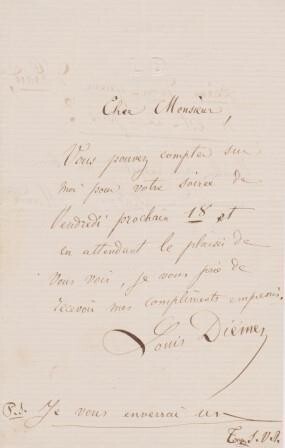 ​DIÉMER, LOUIS (1843-1919): Eigenhändiger Brief