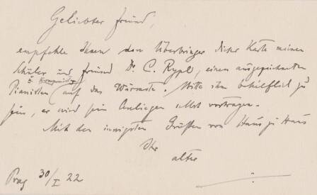 ​FOERSTER, JOSEF BOHUSLAV (1859-1951): Eigenhändig beschriebene Visitenkarte